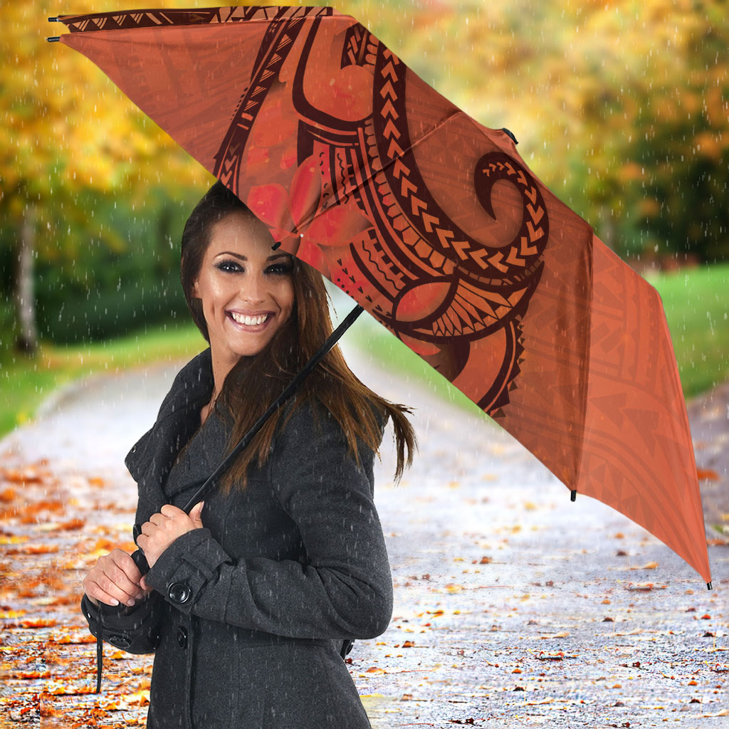 Polynesia Manta Ray Tattoo Umbrella Tropical Plumeria Orange Polynesian Pattern