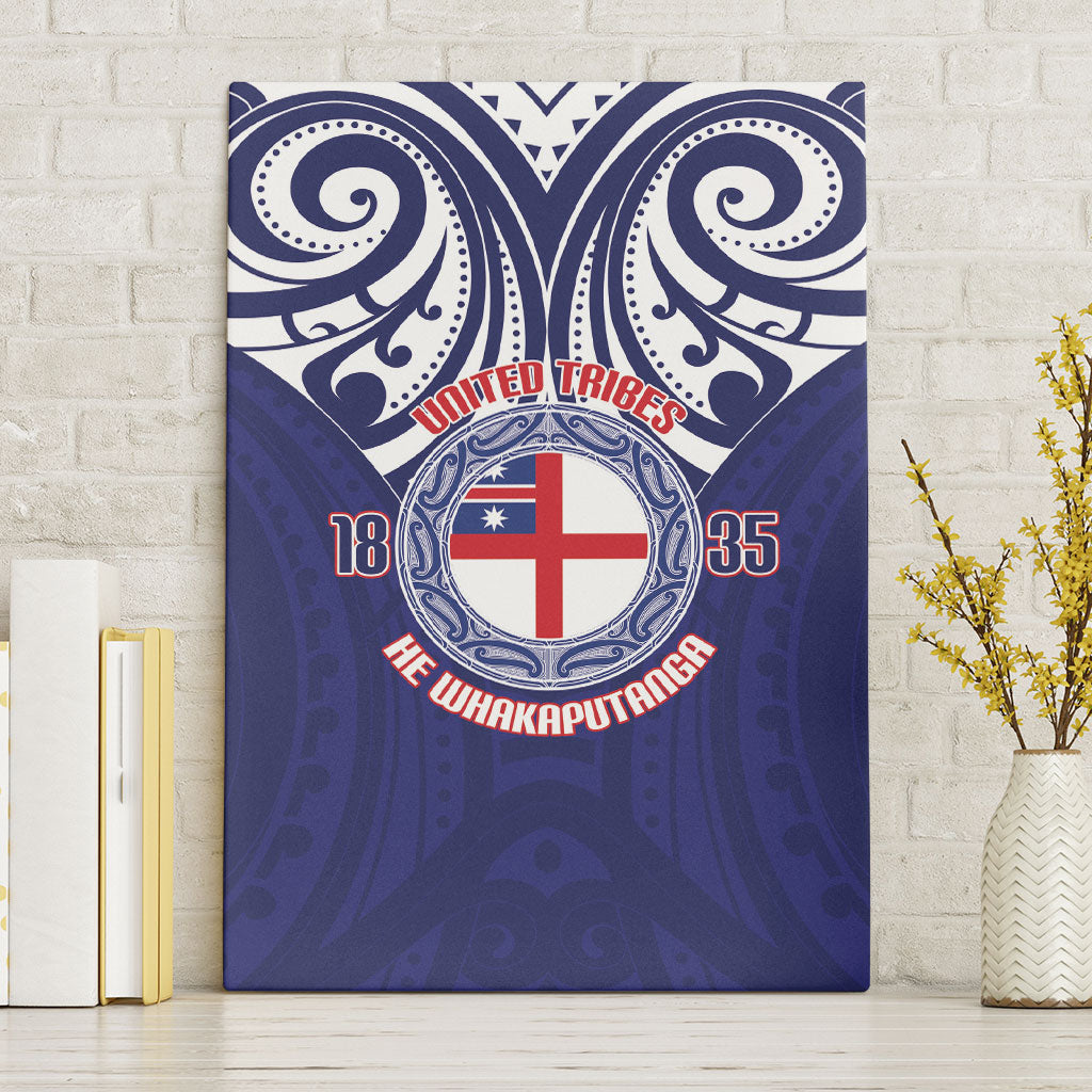 New Zealand United Tribes Te Kara Canvas Wall Art He Whakaputanga Maori Pattern LT14 Without Frame Blue - Polynesian Pride