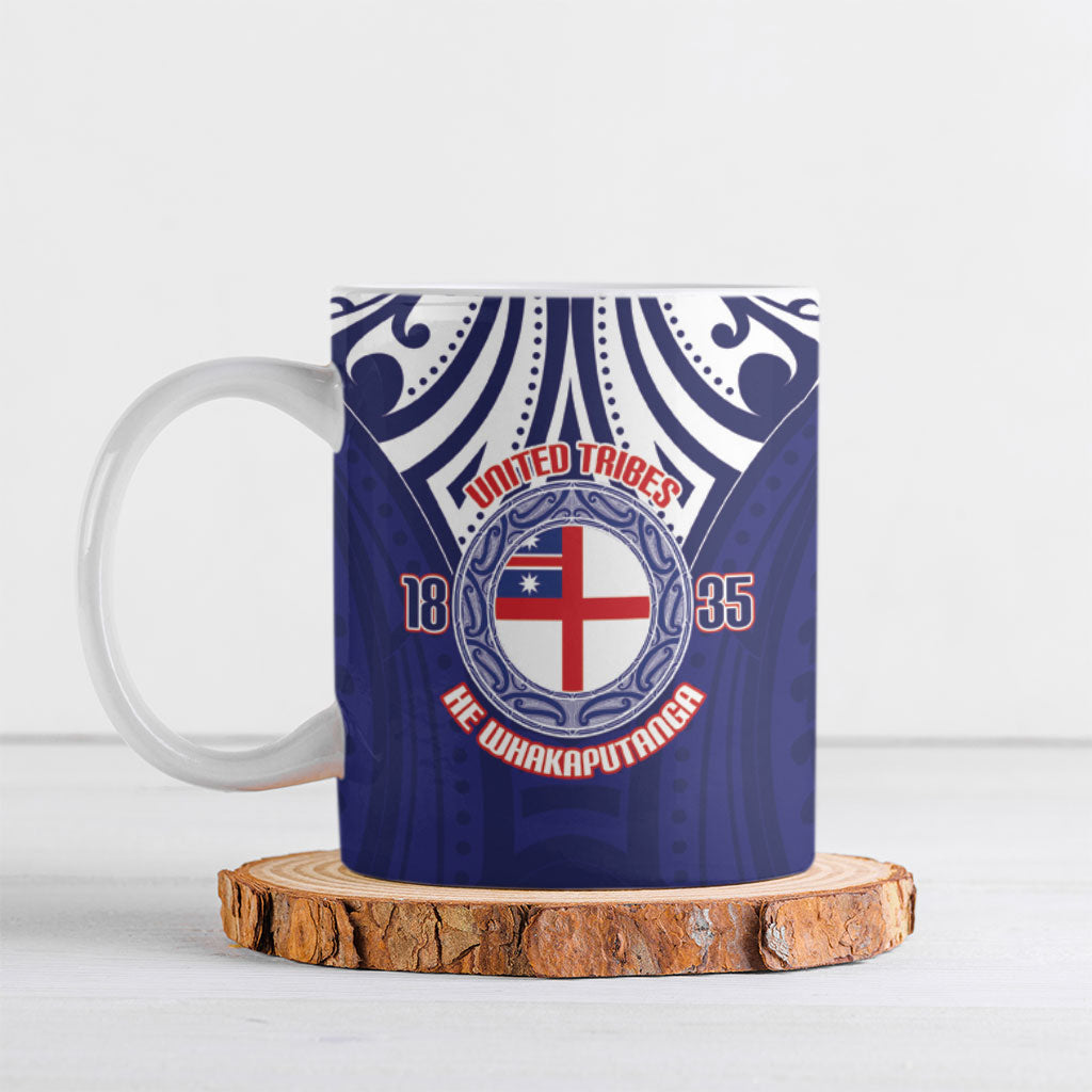 New Zealand United Tribes Te Kara Ceramic Mug He Whakaputanga Maori Pattern LT14 Blue - Polynesian Pride