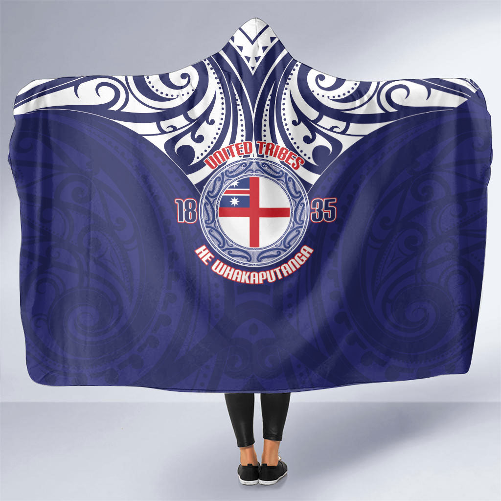 New Zealand United Tribes Te Kara Hooded Blanket He Whakaputanga Maori Pattern LT14 One Size Blue - Polynesian Pride