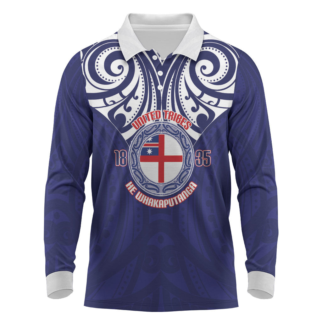 New Zealand United Tribes Te Kara Long Sleeve Polo Shirt He Whakaputanga Maori Pattern