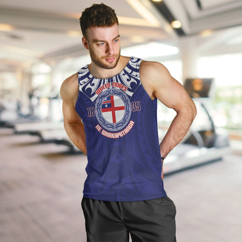 New Zealand United Tribes Te Kara Men Tank Top He Whakaputanga Maori Pattern LT14 Blue - Polynesian Pride