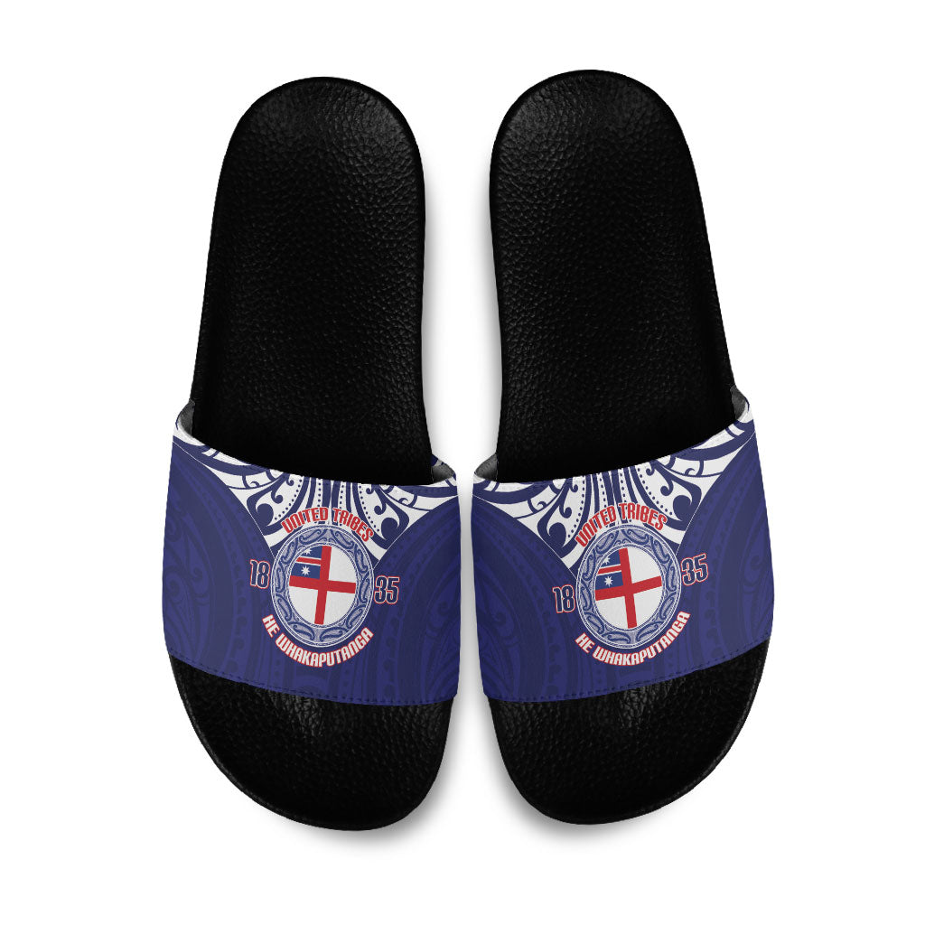 New Zealand United Tribes Te Kara Slide Sandals He Whakaputanga Maori Pattern LT14 Blue - Polynesian Pride
