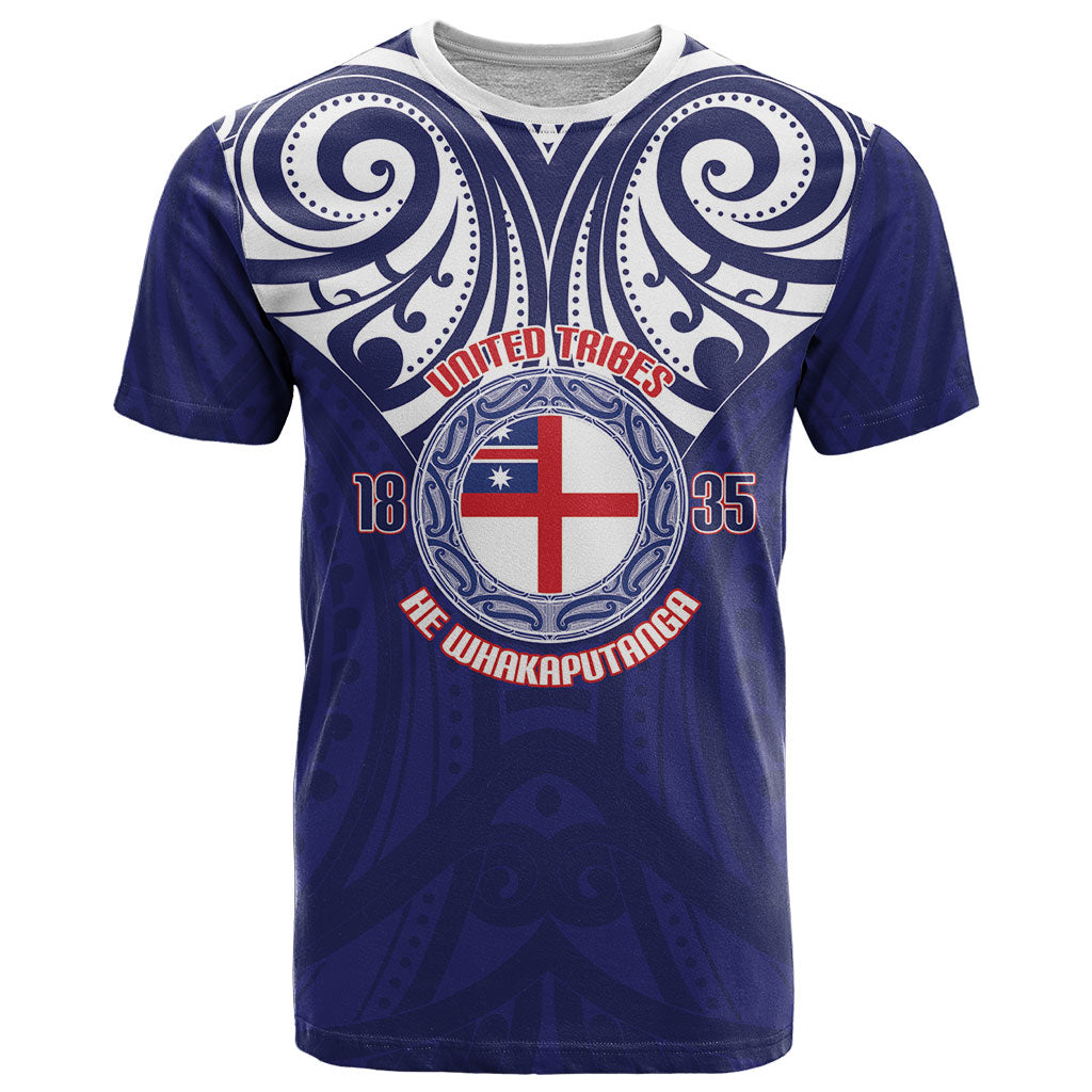 New Zealand United Tribes Te Kara T Shirt He Whakaputanga Maori Pattern LT14 Blue - Polynesian Pride