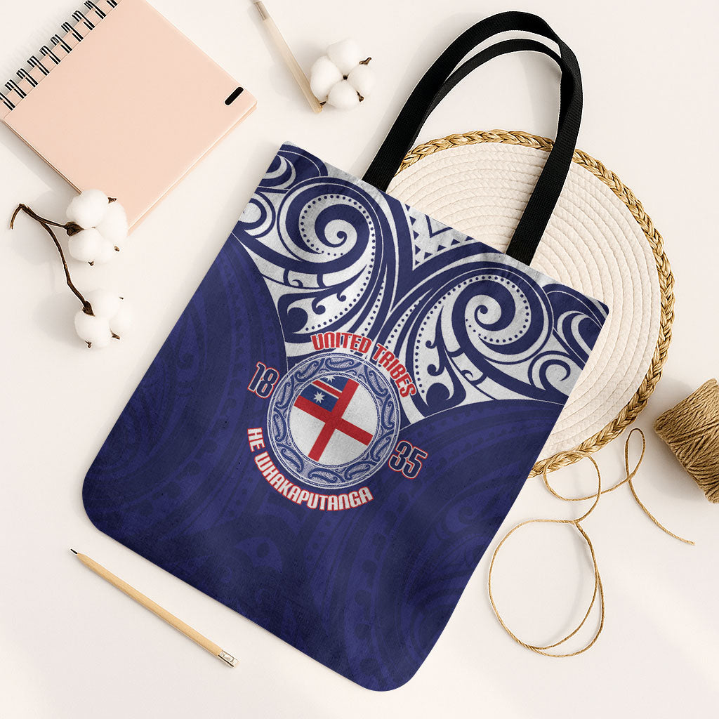New Zealand United Tribes Te Kara Tote Bag He Whakaputanga Maori Pattern LT14 Black Strap One Size Blue - Polynesian Pride