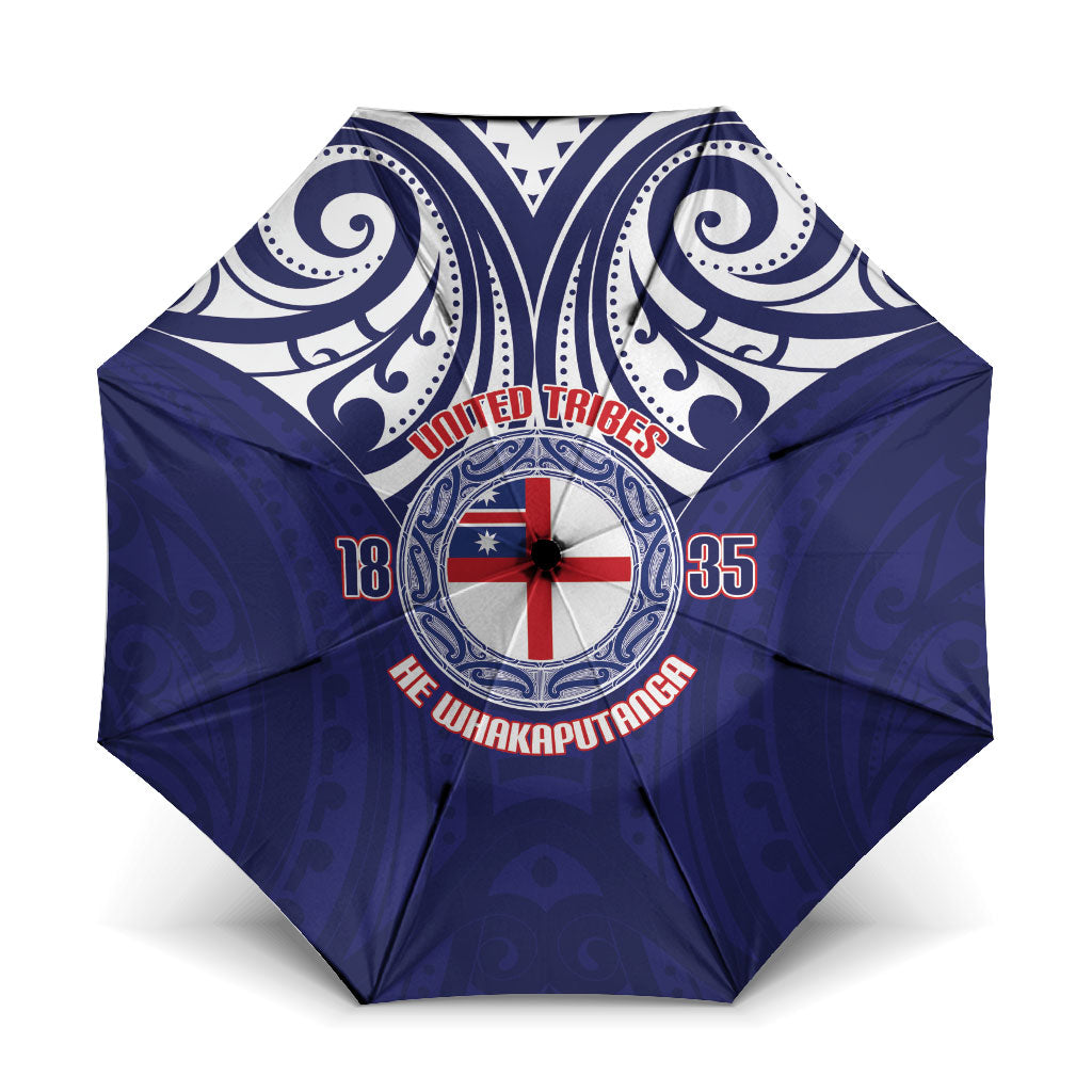 New Zealand United Tribes Te Kara Umbrella He Whakaputanga Maori Pattern LT14 One Size Folded 11.42 inch Opened Diameter 37.4 inch Blue - Polynesian Pride