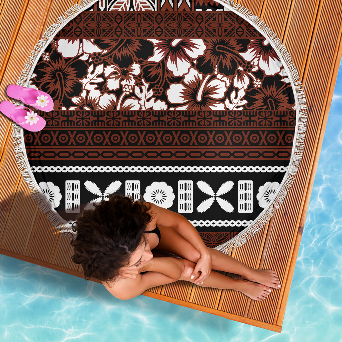 Bula Fiji Beach Blanket Fijian Tapa Masi With Hibiscus Flowers LT14 - Polynesian Pride