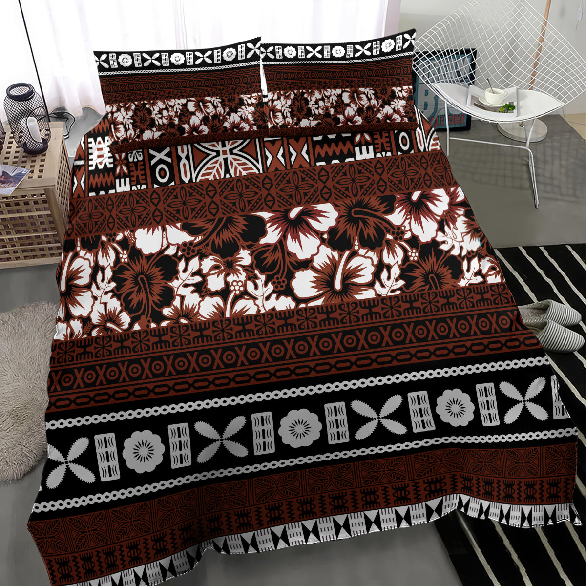 Bula Fiji Bedding Set Fijian Tapa Masi With Hibiscus Flowers LT14 - Polynesian Pride