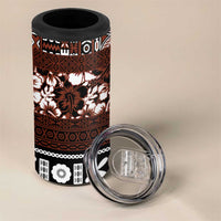 Bula Fiji 4 in 1 Can Cooler Tumbler Fijian Tapa Masi With Hibiscus Flowers