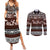 Bula Fiji Couples Matching Summer Maxi Dress and Long Sleeve Button Shirt Fijian Tapa Masi With Hibiscus Flowers LT14 Brown - Polynesian Pride