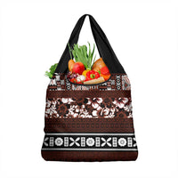 Bula Fiji Grocery Bag Fijian Tapa Masi With Hibiscus Flowers
