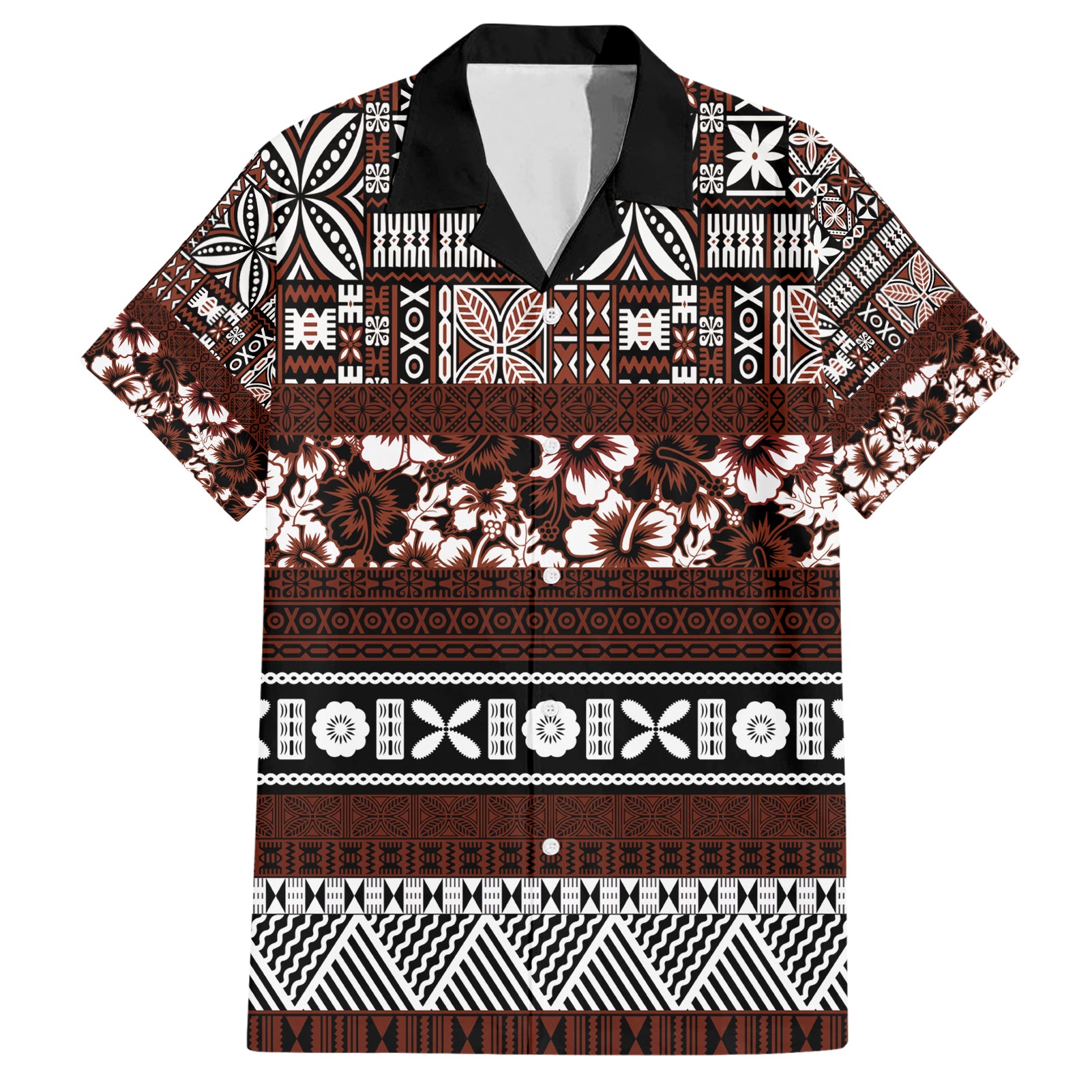 Bula Fiji Hawaiian Shirt Fijian Tapa Masi With Hibiscus Flowers LT14 Brown - Polynesian Pride