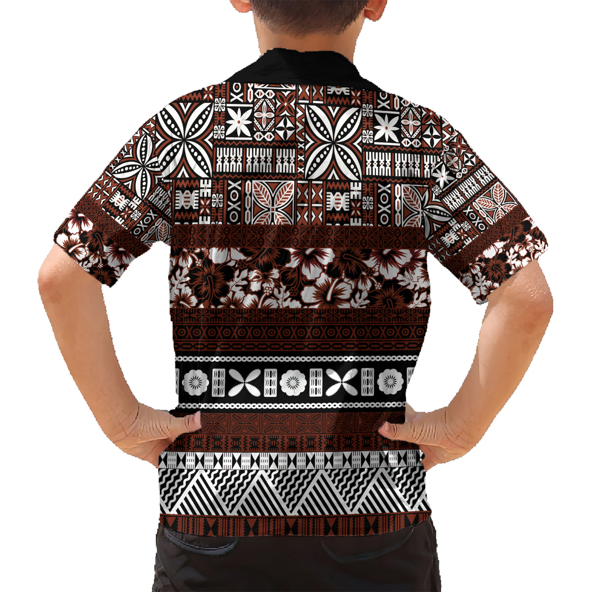 Bula Fiji Kid Hawaiian Shirt Fijian Tapa Masi With Hibiscus Flowers LT14 - Polynesian Pride