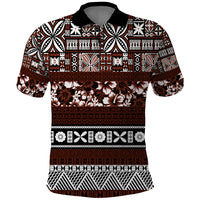 Bula Fiji Polo Shirt Fijian Tapa Masi With Hibiscus Flowers LT14 Brown - Polynesian Pride