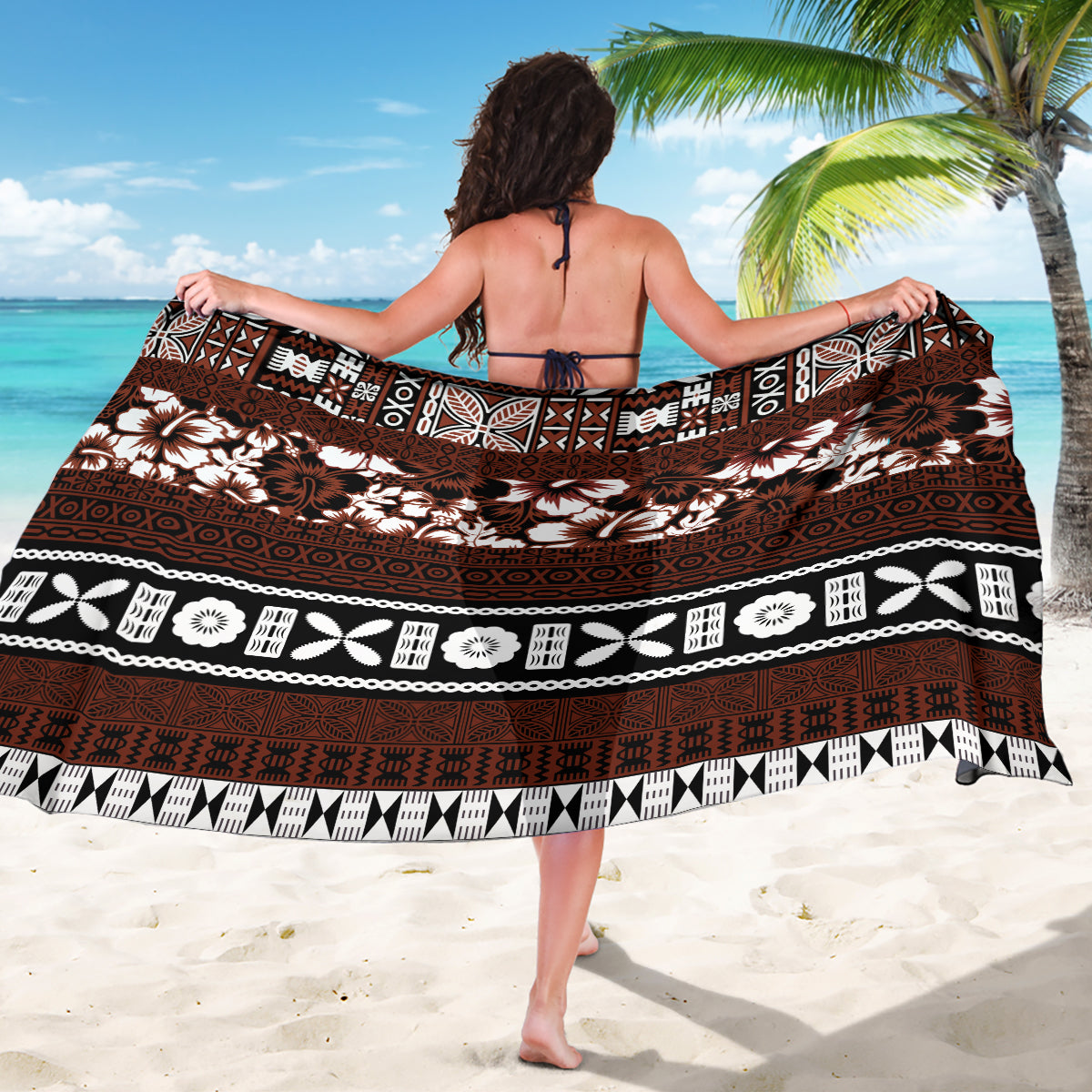 Bula Fiji Sarong Fijian Tapa Masi With Hibiscus Flowers LT14 - Polynesian Pride