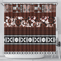Bula Fiji Shower Curtain Fijian Tapa Masi With Hibiscus Flowers LT14 - Polynesian Pride