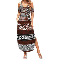 Bula Fiji Summer Maxi Dress Fijian Tapa Masi With Hibiscus Flowers LT14 Women Brown - Polynesian Pride