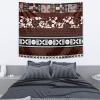 Bula Fiji Tapestry Fijian Tapa Masi With Hibiscus Flowers LT14 - Polynesian Pride