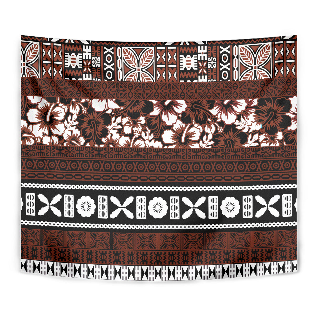 Bula Fiji Tapestry Fijian Tapa Masi With Hibiscus Flowers LT14 - Polynesian Pride