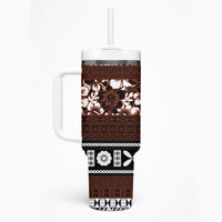 Bula Fiji Tumbler With Handle Fijian Tapa Masi With Hibiscus Flowers
