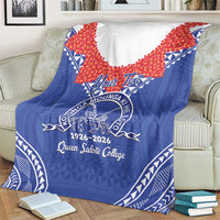 Queen Salote College 100 Years Personalized Blanket Tonga QSC Heilala Lei Blue Ngatu Pattern