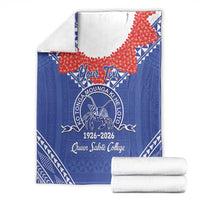 Queen Salote College 100 Years Personalized Blanket Tonga QSC Heilala Lei Blue Ngatu Pattern
