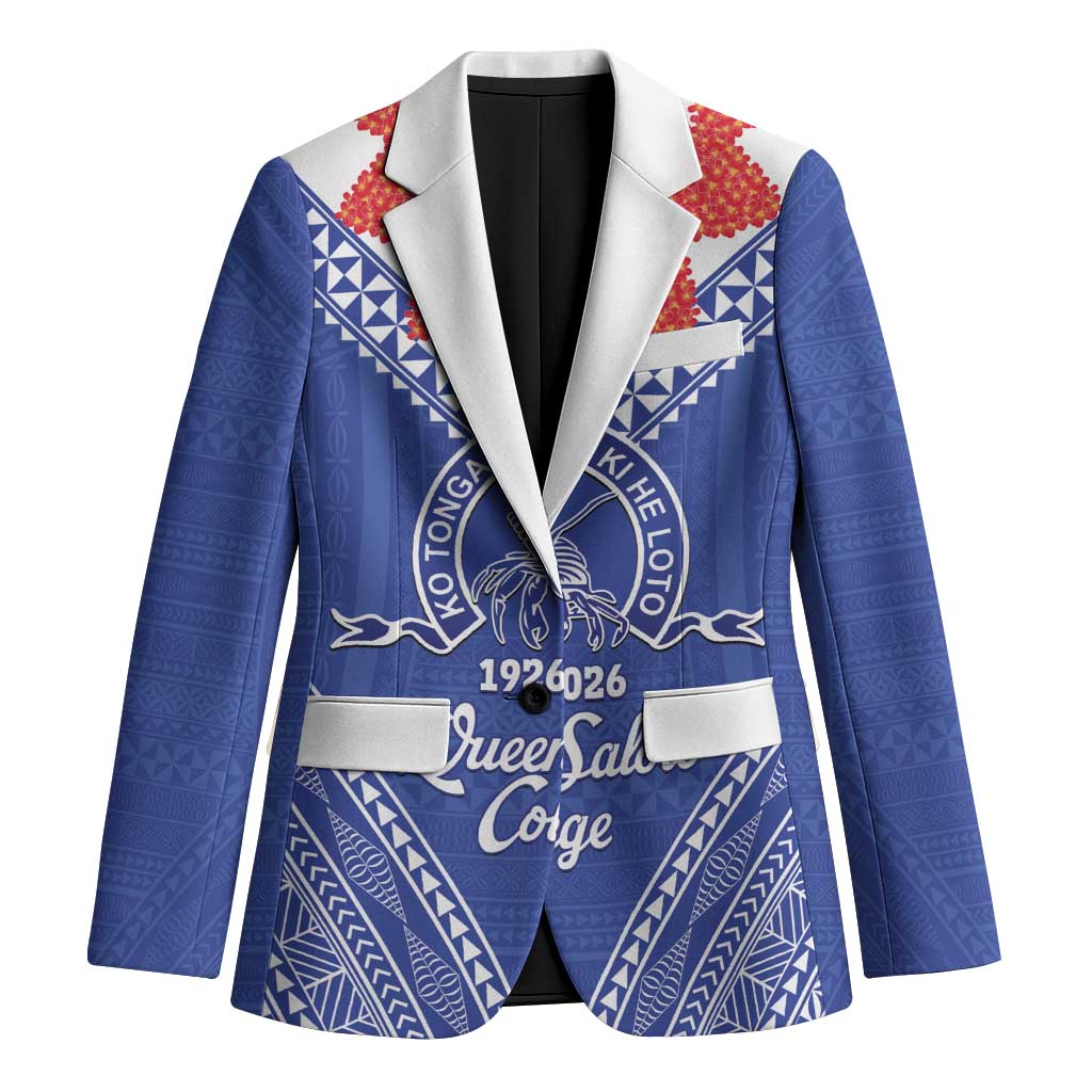 Queen Salote College 100 Years Personalized Blazer Tonga QSC Heilala Lei Blue Ngatu Pattern