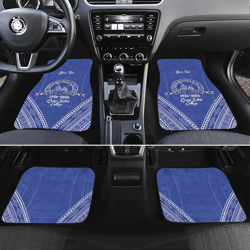 Queen Salote College 100 Years Personalized Car Mats Tonga QSC Heilala Lei Blue Ngatu Pattern
