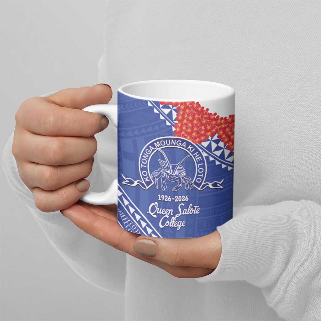 Queen Salote College 100 Years Personalized Ceramic Mug Tonga QSC Heilala Lei Blue Ngatu Pattern