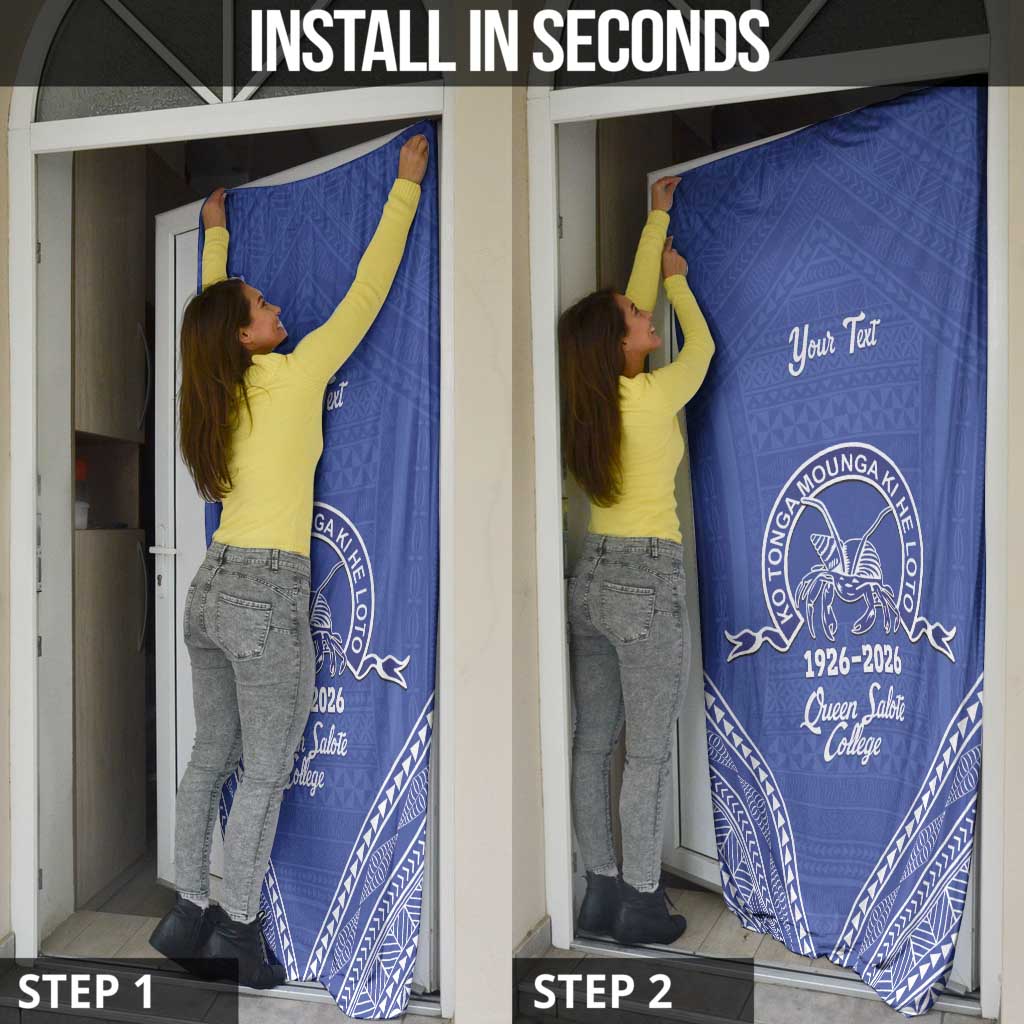 Queen Salote College 100 Years Personalized Door Cover Tonga QSC Heilala Lei Blue Ngatu Pattern