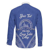 Queen Salote College 100 Years Personalized Family Matching Long Sleeve Bodycon Dress and Hawaiian Shirt Tonga QSC Heilala Lei Blue Ngatu Pattern LT14 - Polynesian Pride