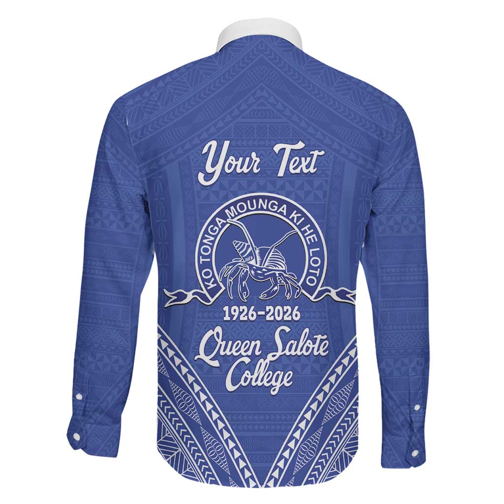 Queen Salote College 100 Years Personalized Family Matching Off The Shoulder Long Sleeve Dress and Hawaiian Shirt Tonga QSC Heilala Lei Blue Ngatu Pattern LT14 - Polynesian Pride