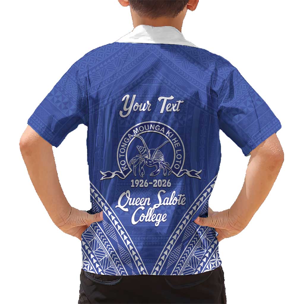 Queen Salote College 100 Years Personalized Family Matching Off Shoulder Maxi Dress and Hawaiian Shirt Tonga QSC Heilala Lei Blue Ngatu Pattern LT14 - Polynesian Pride