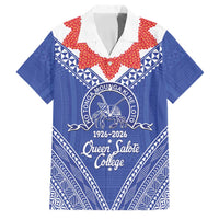 Queen Salote College 100 Years Personalized Family Matching Off Shoulder Short Dress and Hawaiian Shirt Tonga QSC Heilala Lei Blue Ngatu Pattern LT14 Dad's Shirt - Short Sleeve Blue - Polynesian Pride