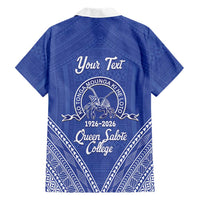 Queen Salote College 100 Years Personalized Family Matching Short Sleeve Bodycon Dress and Hawaiian Shirt Tonga QSC Heilala Lei Blue Ngatu Pattern LT14 - Polynesian Pride