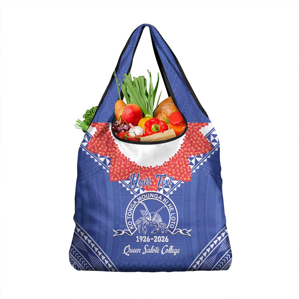 Queen Salote College 100 Years Personalized Grocery Bag Tonga QSC Heilala Lei Blue Ngatu Pattern