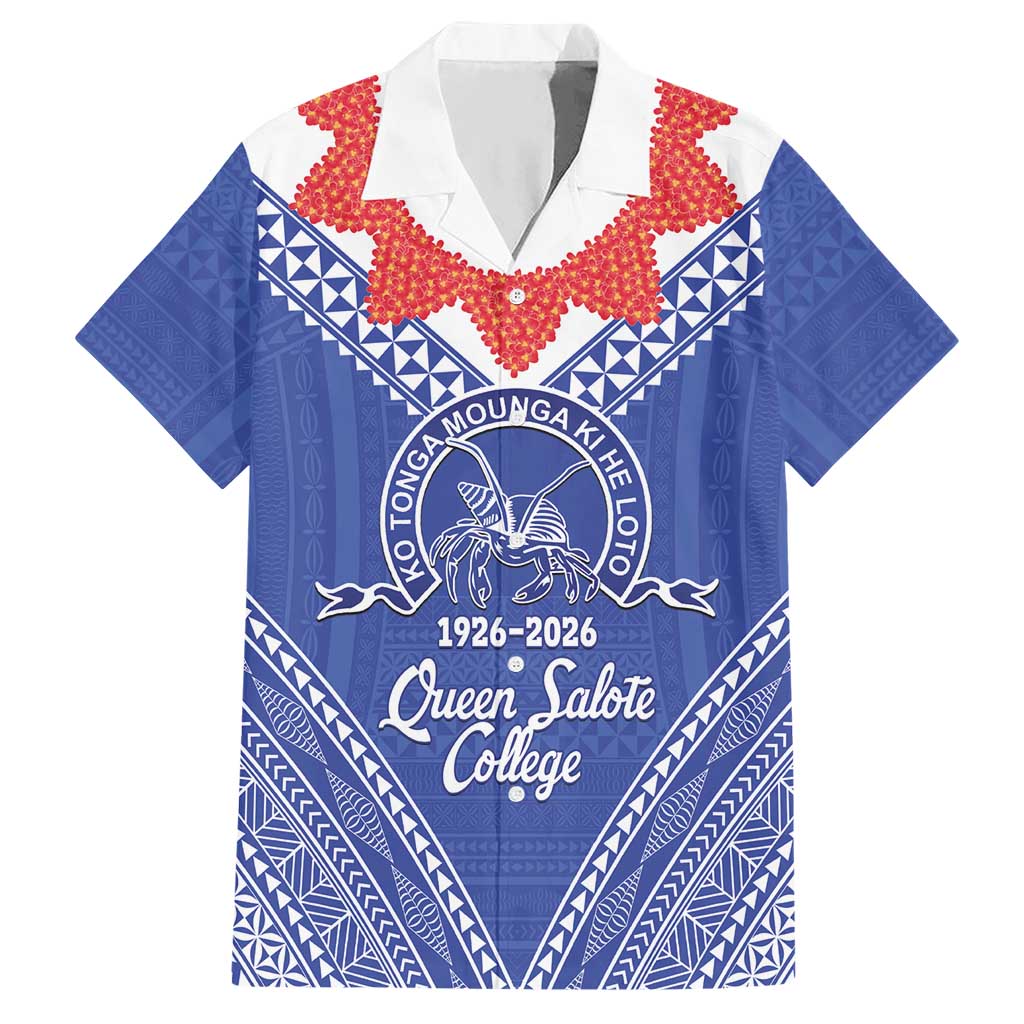 Queen Salote College 100 Years Personalized Hawaiian Shirt Tonga QSC Heilala Lei Blue Ngatu Pattern