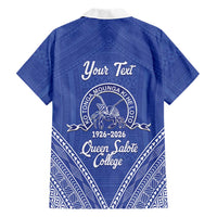 Queen Salote College 100 Years Personalized Hawaiian Shirt Tonga QSC Heilala Lei Blue Ngatu Pattern