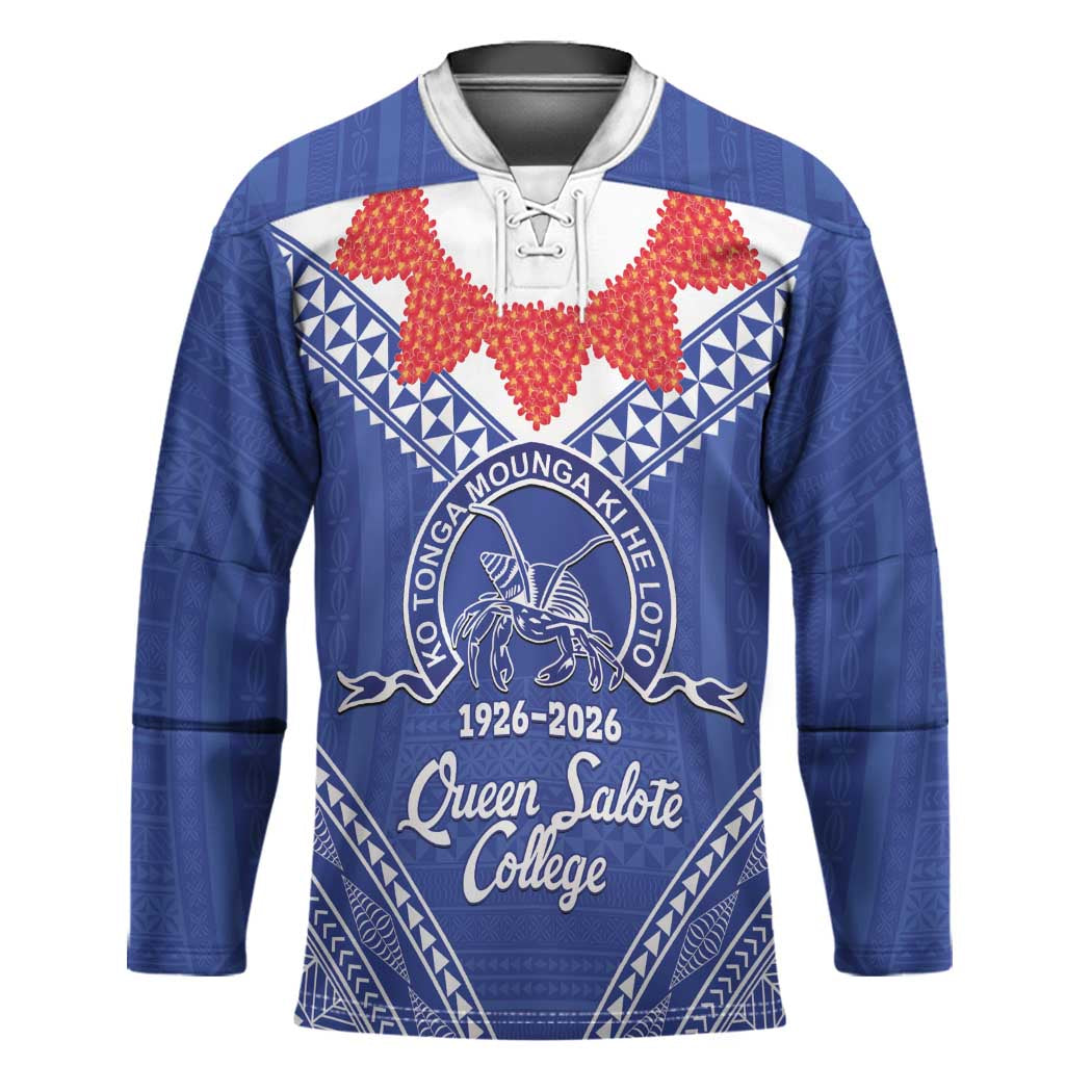Queen Salote College 100 Years Personalized Hockey Jersey Tonga QSC Heilala Lei Blue Ngatu Pattern