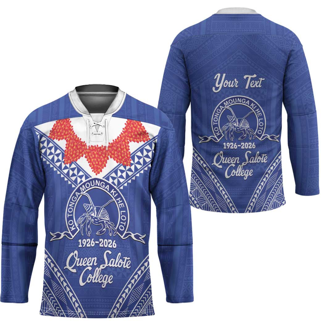 Queen Salote College 100 Years Personalized Hockey Jersey Tonga QSC Heilala Lei Blue Ngatu Pattern