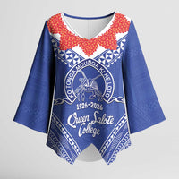 Queen Salote College 100 Years Personalized Kimono Sleeve Blouse Tonga QSC Heilala Lei Blue Ngatu Pattern