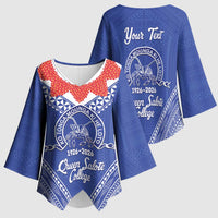 Queen Salote College 100 Years Personalized Kimono Sleeve Blouse Tonga QSC Heilala Lei Blue Ngatu Pattern