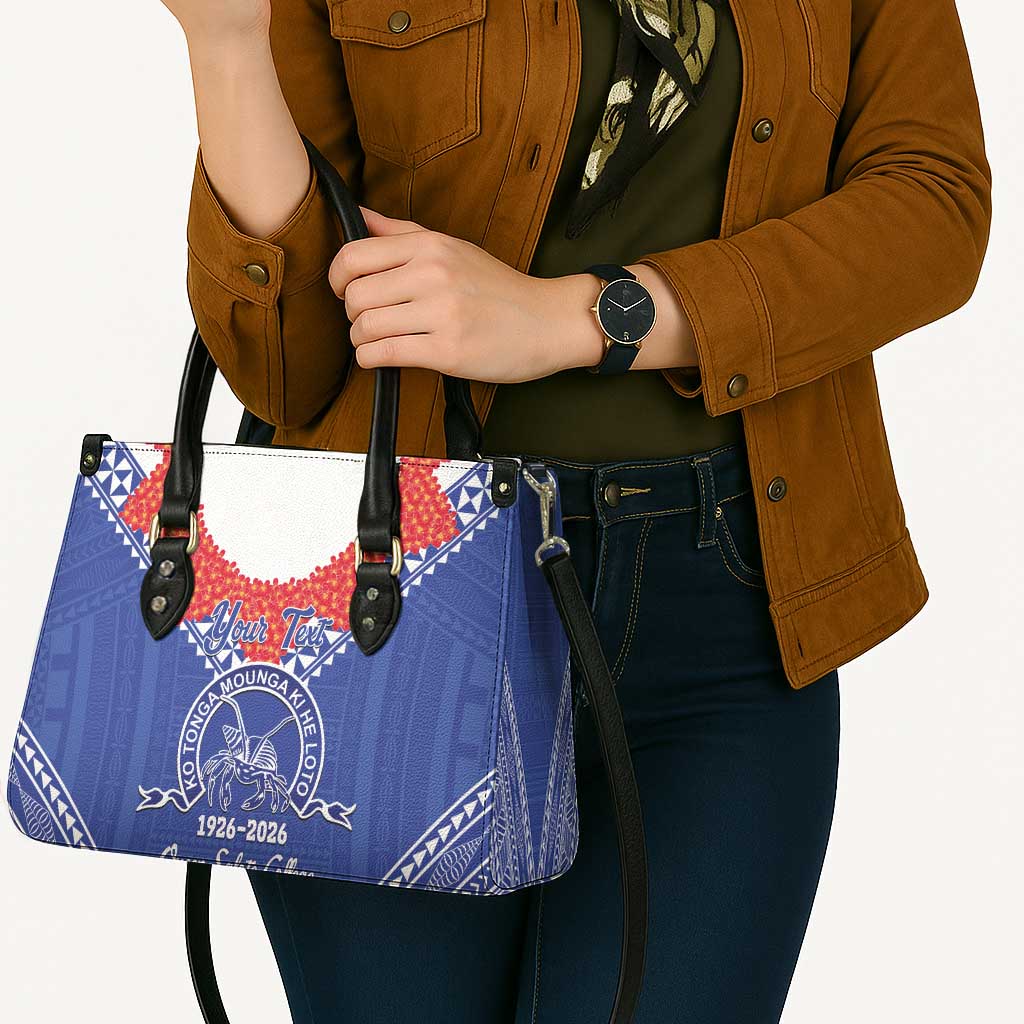 Queen Salote College 100 Years Personalized Leather Bag Tonga QSC Heilala Lei Blue Ngatu Pattern