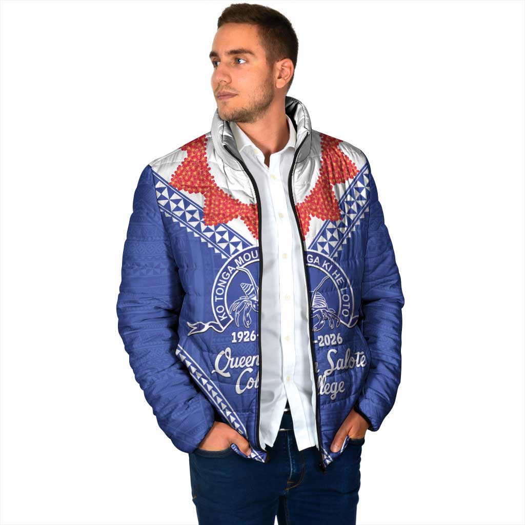 Queen Salote College 100 Years Personalized Padded Jacket Tonga QSC Heilala Lei Blue Ngatu Pattern