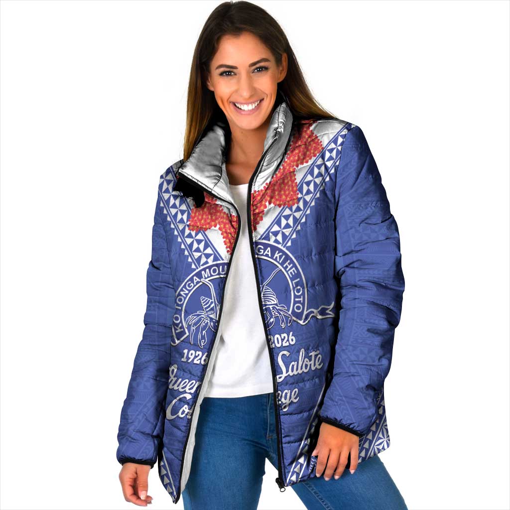 Queen Salote College 100 Years Personalized Padded Jacket Tonga QSC Heilala Lei Blue Ngatu Pattern
