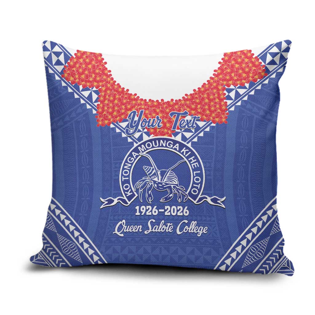 Queen Salote College 100 Years Personalized Pillow Cover Tonga QSC Heilala Lei Blue Ngatu Pattern