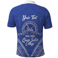 Queen Salote College 100 Years Personalized Polo Shirt Tonga QSC Heilala Lei Blue Ngatu Pattern
