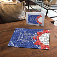 Queen Salote College 100 Years Personalized Puzzle Tonga QSC Heilala Lei Blue Ngatu Pattern