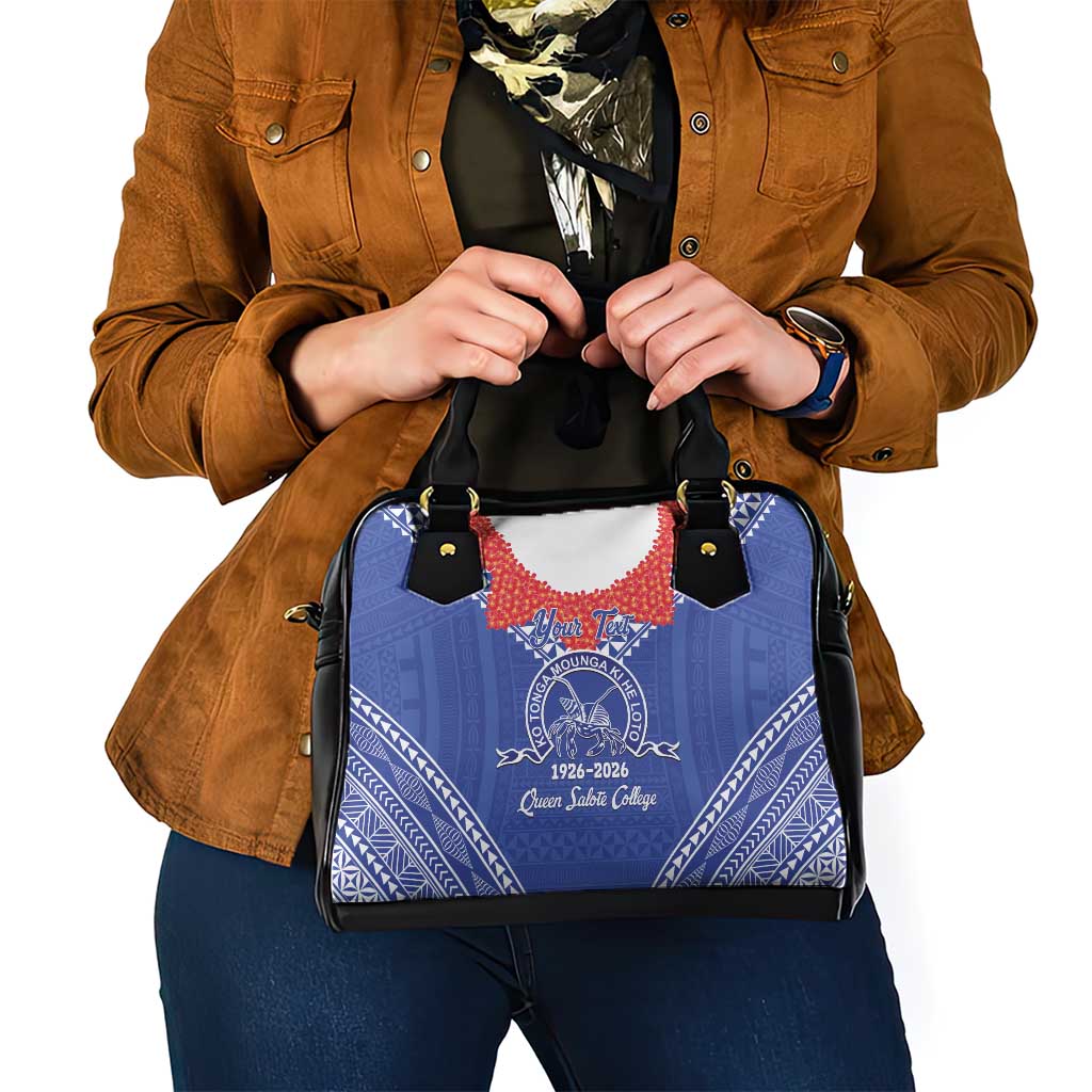Queen Salote College 100 Years Personalized Shoulder Handbag Tonga QSC Heilala Lei Blue Ngatu Pattern
