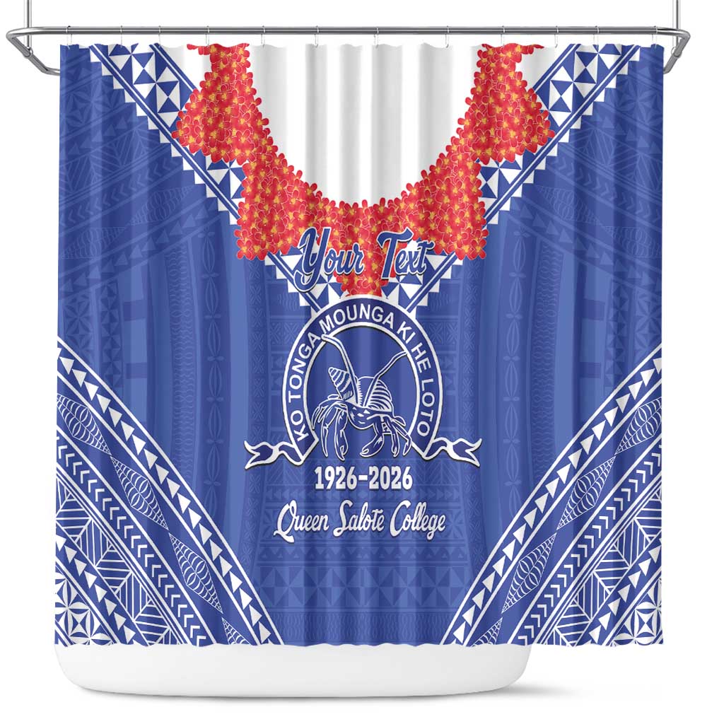 Queen Salote College 100 Years Personalized Shower Curtain Tonga QSC Heilala Lei Blue Ngatu Pattern